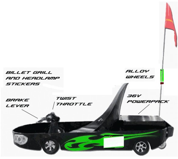 500W Electric Powerkart - Black and Green - Click Image to Close